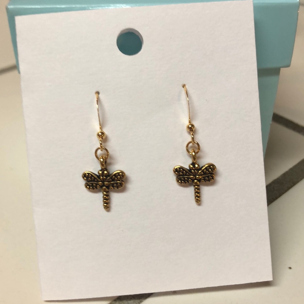 Handmade ❤️ Gold Dragonfly Earrings - Picture 3 of 3